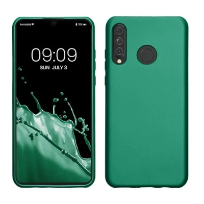 Abbildung von kwmobile Case kompatibel mit Huawei P30 Lite Hülle Schutzhülle aus Silikon metallisch schimmernd Handyhülle Metallic Dunkelgrün