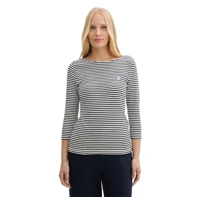 Abbildung von TOM Tailor MIT Streifenmuster Langarmshirt, Damen, Größe: 3XL, Offwhite navy regular stripe