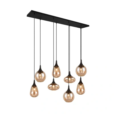 Abbildung von Trio Leuchten Pendelleuchte Lumina 317000813, Metall Schwarz matt, Glas amber, exkl. 8x E14