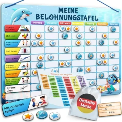 Abbildung von LIKARTO Belohnungstafel für Kinder mit 280 Magneten [DAS ORIGINAL] Belohnungssystem Verantwortung Montessori Aufgabenplaner &amp; Magnettafel ADHS Hilfsmittel individuell anpassbar Blau