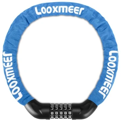 Abbildung von Looxmeer Fahrradschloss, Zahlenschloss 90cm mit 5 stelligem Code, Fahrrad Kettenschloss, Hohe Sicherheit, Anti Diebstahl Kombination Schloss Gehärteter Stahlkettenglieder, Bike Lock, 12 Farben