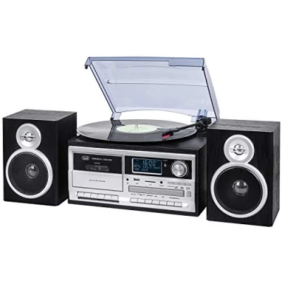 Abbildung von Trevi TT 1072 DAB, 33, 45 und 78 RPM Vinyl Plattenspieler, Kabelloser Player, CD MP3 USB SD, 25W, DAB/DAB+ FM Digitalradio, Kopfhörerbuchse, Bassreflex Lautsprecher, Schwarz