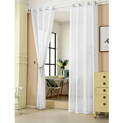 Abbildung von WOLTU 2er Set Gardinen transparent mit Ösen Leinenoptik Vorhang Ösenschal Halbtransparent Stores Voile Fensterschal Deko Leinenvorhang für Wohnzimmer Kinderzimmer Schlafzimmer, 140x245 cm Weiß