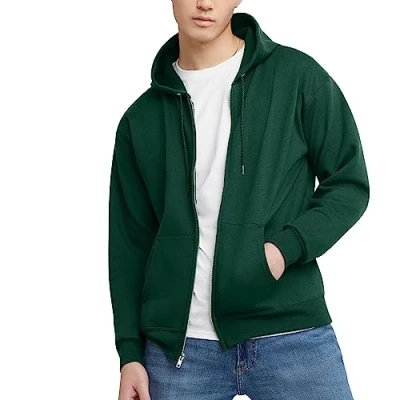 Abbildung von Hanes Herren Zip Up Hoodie, EcoSmart Fleece Full Hoodie für Männer, Kapuzen Sweatshirt, Grün Deep Forest, X Large