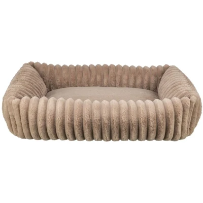 Abbildung von TRIXIE Hundebett Lonni 80x60 cm in braun Kuschelbett mit weichem Plüsch Cord Look, Hundekorb für mittelgroße Hunde, fest integriertes Kissen, rutschfester Boden weich &amp; waschbar 374021