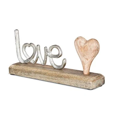 Abbildung von levandeo Schriftzug Love L40cm Metall Silber Mango Holz Deko Aufsteller Tischdeko Wohndekoration Herz Liebe Geschenk