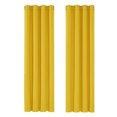 Abbildung von Deconovo Blickdichte Gardinen mit Ösen Thermo Verdunkelungsvorhang Kinderzimmer, 214x132cm(HöhexBreite), Senfgelb, 2er Set