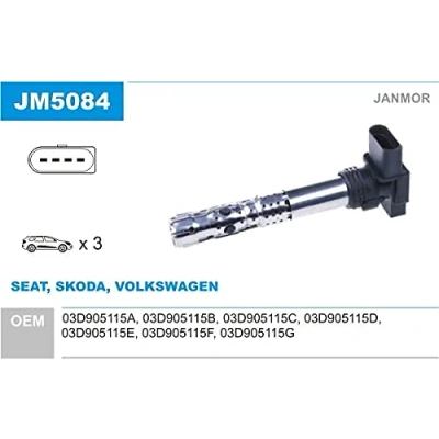 Abbildung von JANMOR JM5084 Zündspule SKODA: Fabia I Schrägheck, 2 1 Combi, VOLKSWAGEN: Polo IV Fox Schrägheck