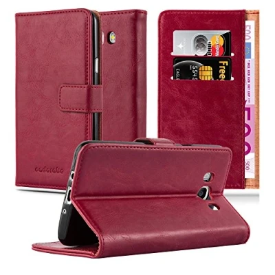 Abbildung von Cadorabo Hülle kompatibel mit Samsung Galaxy J7 2016 aus Premium Kunst Leder Flip Klappbare Stoßfeste Magnetische [Standfunktion] [Kartenfächern] Cover für Tasche in Rot