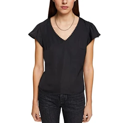 Abbildung von edc by Esprit Kurzarm Bluse, Damen, Größe: Medium, Black