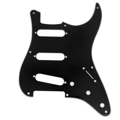Abbildung von Musiclily Pro 8 Löcher ST Schlagbrett SSS Gitarren Pickguard für 2008 2019 China Squier Classic Vibe SQ CV 50s Reissue Vintage Strat Style E Gitarre, 3 lagig Schwarz