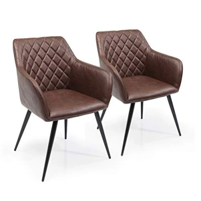 Abbildung von Kare Design Armlehnstuhl San Remo (2/Set), Braun, Esszimmerstuhl, Lederoptik, Stahl Beine, 47cm Sitzhöhe, 79x59x61 cm (H/B/T)
