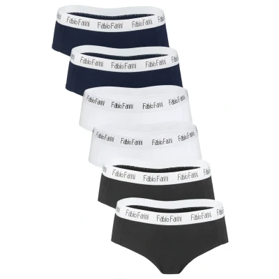 Abbildung von Fabio Farini 6ER PACK Cotton Hipster SLIP MIT Weiss Abgesetzten BUND Panties, Damen, Größe: 36, Schwarz/weiß/dunkelblau