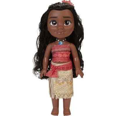 Abbildung von Disney Princess Vaiana Puppe 35cm, reflektierende Glitzeraugen, bewegliche Gelenke, ausziehbares Outfit, Blumenspange, langes Haar, für Mädchen ab 3 Jahren