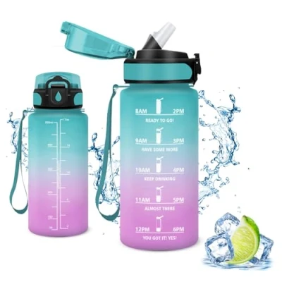 Abbildung von Vikaster Trinkflasche Schule, Water Bottle with Straw 0.5L, Leak Proof, BPA Free, Sportflasche für Camping, Yoga, Gym, Outdoors