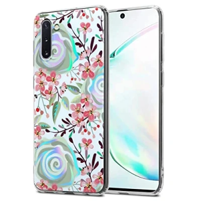 Abbildung von Cadorabo Hülle kompatibel mit Samsung Galaxy Note 10 Schutzhülle TPU Silikon Case Blumen Design Slim Kratzfest Weiche Gummi Rundumschutz für in Weiß