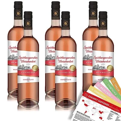 Abbildung von Wein Genuss Spätburgunder Weißherbst QbA, halbtrocken, sortenreines Weinpaket + VINOX Winecards (6x0,75l)