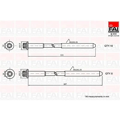 Abbildung von FAI AutoParts B2124 Zylinderkopfschraubensatz 10, 8 TOYOTA: Land Cruiser Prado 90, HILUX 6 Pick up, HIACE 4 Kasten