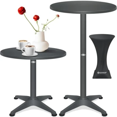 Abbildung von KESSER® 2in1 Stehtisch Bistrotisch 1er Set Aluminium Edelstahlplatte höhenverstellbar 70cm / 115cm Partytisch Tisch Ø 60cm Rund In &amp; Outdoor Empfangstisch Inkl. Husse Anthrazit