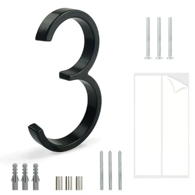 Abbildung von HASWARE Schwebendes Hausnummernschild: 5 Zoll (12cm) modernes Türschild auffällig für Straßennummern (3, Schwarz)