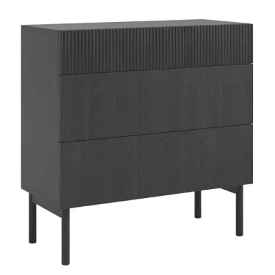 Abbildung von Selsey Kommode Aufbewahrungsschrank 3 Schubladen Schrank Schubladenschrank Push to Open 90 cm Nolie Portland Esche Schwarz