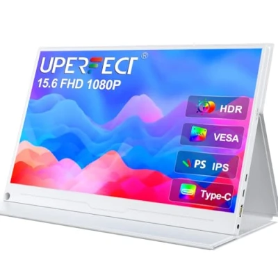 Abbildung von UPERFECT Portable Monitor 15,6 Zoll Tragbarer 1920 x 1080 Full HD IPS Bildschirm mit HDMI USB C für Laptop PC Mac Handy PS Switch Schutzhülle, VESA kompatibel, Weiß