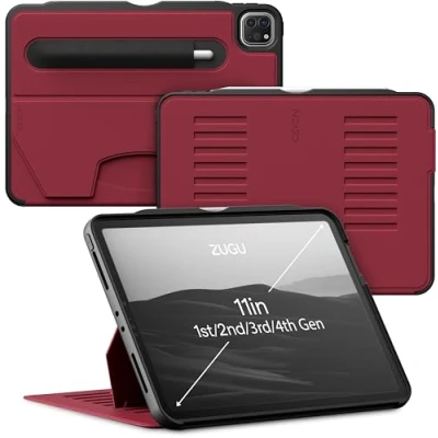 Abbildung von ZUGU iPad Pro 11 Hülle 2022/2021 / 2020/2018 4. 3. 2. 1. Generation schlanke Schutzhülle 8 Winkel Ständer magnetisch, Aufladen Stiftes Auto Sleep/Wake Up [ iPadPro Kirsche Rot ]