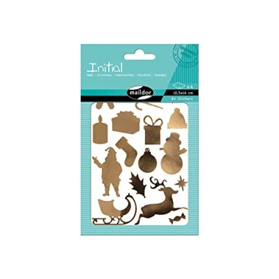 Abbildung von Maildor AE029O Packung Stickers Initial in Gold und Silber (4 Bögen, 10,5 x 16 cm, 84 Stickers, ideal für Kinder ab 5 Jahren) Weihnachten
