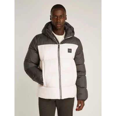 Abbildung von Calvin Klein Hooded Color Block Puffer Winterjacke, Herren, Größe: Large, Black/stony beige