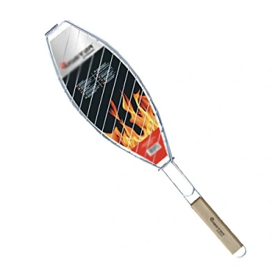 Abbildung von XXL Fischbräter 39x15cm Fischgriller Fischzange Grillkorb Grillwender Grillaufsatz mit Holzgriff Stahl verchromt