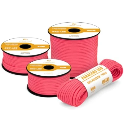 Abbildung von Abma Cord Paracord 4mm 30m Schnur Typ III 550 Seil 7 Kern für Outdoor, Camping, Survival, Basteln, Armband Max. 250kg Neon Pink