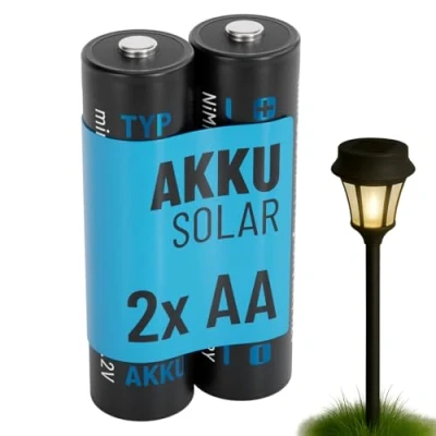 Abbildung von ABSINA 2X Solar Akku AA wiederaufladbar 800mAh 1.2V NiMH Mignon Batterien für Solarleuchten Solarakkus mit geriner Selbstentladung Batterie, Akkus Solarlampen