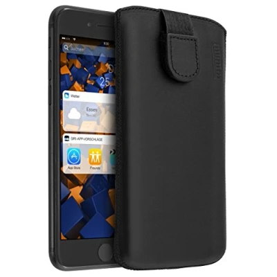 Abbildung von mumbi Echt Ledertasche kompatibel mit iPhone 7 Plus / 8 Hülle Leder Tasche Case Wallet, schwarz