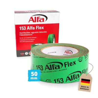 Abbildung von Alfa 1x Flexibles Hochleistungsklebeband 50 mm x 25 m Profi Qualität Dampfbremsen Dampfsperren Dachfolien geschmeidiges Folienklebeband/Systemklebeband