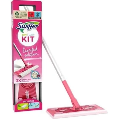 Abbildung von Swiffer Starter Set Bodenwischer und Bodentücher Pink + 8 Tücher Fussbodenreiniger