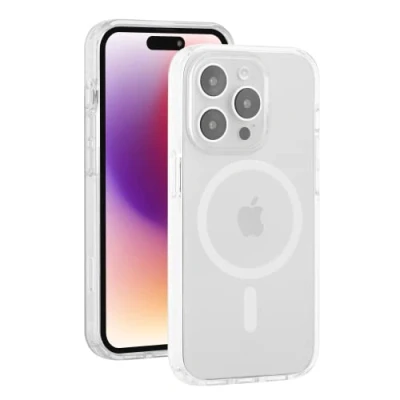 Abbildung von goobay 61346 iPhone Schutzhülle mit MagSafe Ladevorrichtung/kompatibel Apple 14 Pro/Kameraschutz &amp; Displayschutz/Stoßfest/Durchsichtige Hülle Magnetring
