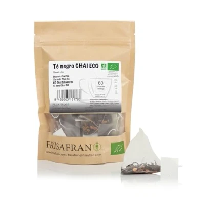 Abbildung von FRISAFRAN Chai Schwarztee in Bio Pyramide 60uds 120g schwarzer Tee Taschen Antioxidans und natürlicher Energiespender entkoffeinierter Entgiftung ohne Zusatzstoffe Gewürztee