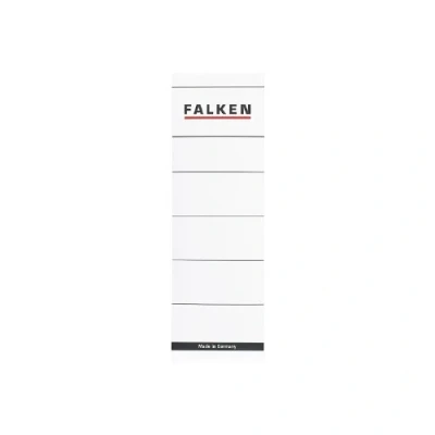 Abbildung von Original Falken 10er Pack Ordner Rückenschild. Made in Germany. Etiketten 60 x 190 mm selbstklebend für 8 cm breite weiß