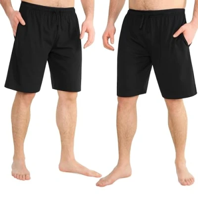 Abbildung von CityComfort Pyjama Shorts Herren, Kurze Schlafanzughose Herren mit Seitentaschen &amp; Elastischem Bund 2er Pack (Schwarz, 3XL)