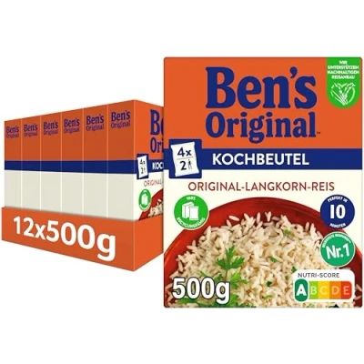 Abbildung von BEN’S Original Langkorn Reis, 10 Minuten Kochbeutel, 12 Packungen (12 x 500g)
