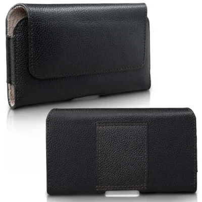 Abbildung von XiRRiX Handy Gürteltasche universal quer Handytasche Größe 3XL speziell für Herren Designed Gürtel Tasche mit Fester Gürtelschlaufe Leder Smartphonetasche in schwarz