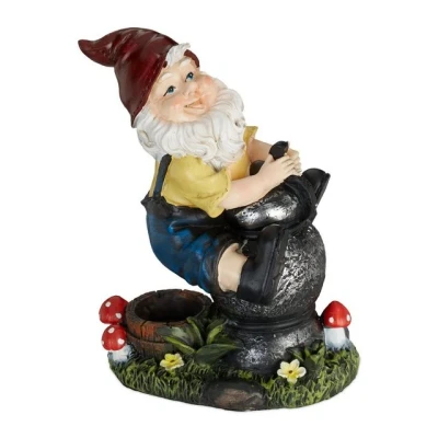 Abbildung von Relaxdays Gartenzwerg mit Laterne, wetterfest, frostsicher, HxBxT: 15x7,5x10,5 cm, Gartenfigur Wichtel, Kunststein, bunt