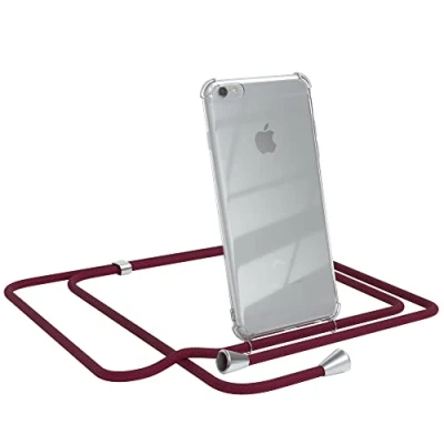 Abbildung von EAZY CASE Handykette kompatibel mit iPhone 6 / 6S Handyhülle Umhängeband, Handykordel Schutzhülle, Silikonhülle, Hülle Band, Stylische Kette für Smartphone, Burgunder Rot