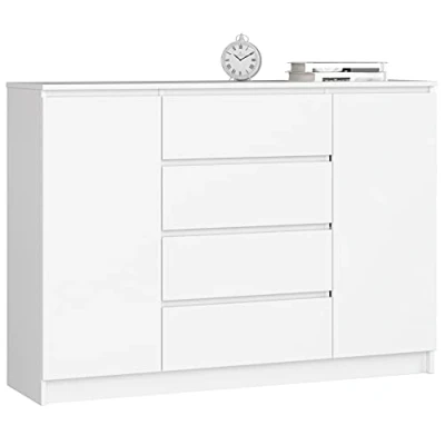 Abbildung von Home Collective Kommode weiß 140cm breit Schlafzimmer und Wohnzimmer, mit 4 Schubladen 2 Türen