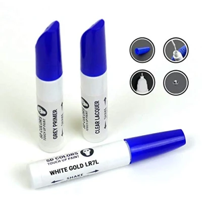 Abbildung von SD COLORS 12 ml Touch Up Farbe, Klarlack und Grundierung mit Pinsel White Gold (LR7L) Kompatibel VW/Audi Kratzer, Chips Lackreparatur