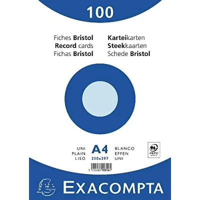 Abbildung von Exacompta 10316E 100er Pack Karteikarten blanko DIN A4 in Folie eingeschweißt 21 x 29,7 cm ideal für die Schule und Universität zum Lernen blau