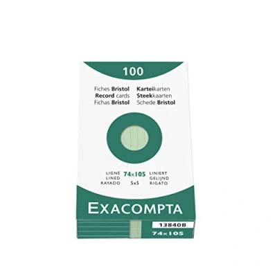 Abbildung von Exacompta 13840B Packung (mit 100 Karteikarten, 250 g, in einer wiederverwendbaren Schachtel, DIN A7, 7,4 x 10,5 cm, liniert, ideal für die Schule) 1er Pack grün