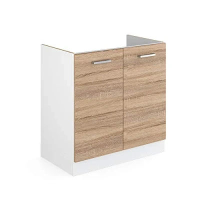 Abbildung von Vicco Spülenunterschrank R Line, Sonoma/Weiß, 80 cm ohne Arbeitsplatte
