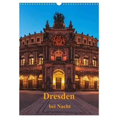 Abbildung von Dresden bei Nacht (Wandkalender 2025 DIN A3 hoch), CALVENDO Monatskalender