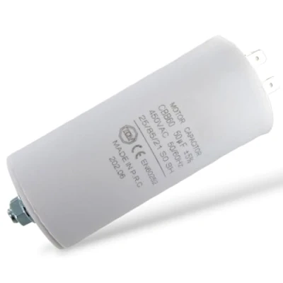 Abbildung von DEKAROX Universal Kondensator 50µF 450V Ø50x105mm mit 6.3mm AMP Steckfahnen Befestigungsschraube M8 CBB60 Motorstart und Laufkondensator für elektrische Haushaltsgeräte